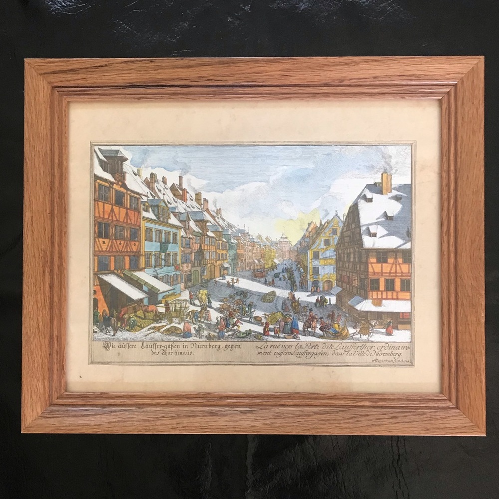 Vintage German scene lithograph print - by artist Johann Adam Delsenbach  1687